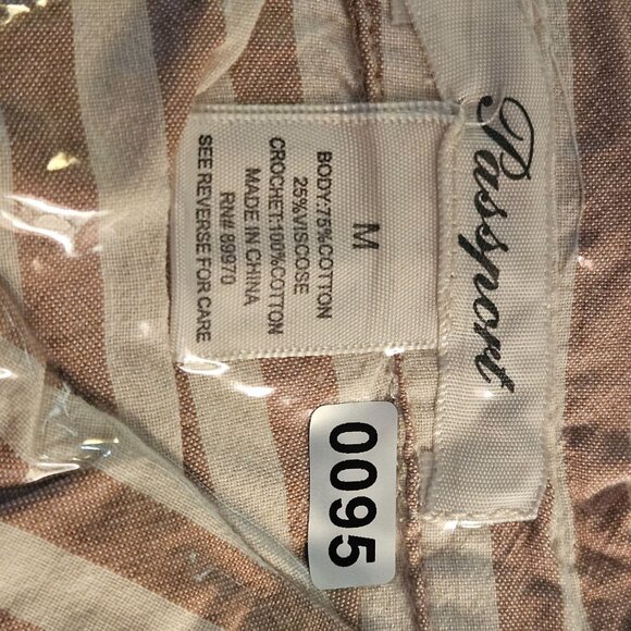 Striped Button-Up Shirt  Womans Crochet Back Panel Beige White Size Med Boho - Picture 13 of 13